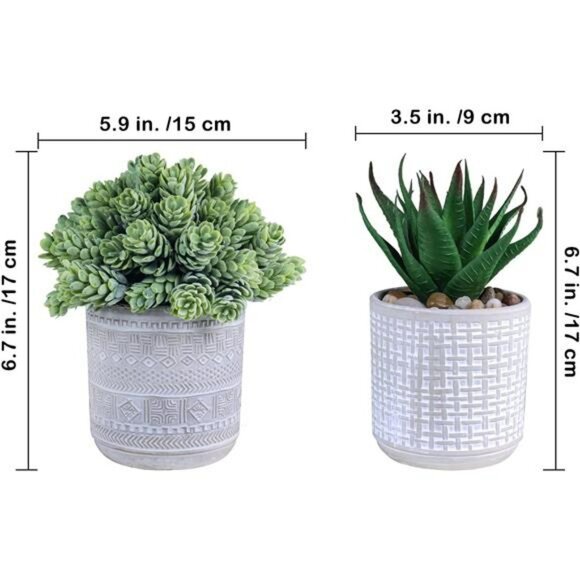 Set of 3 small artificial succulent potted plants faux greenery home office deco - Picture 3 of 8